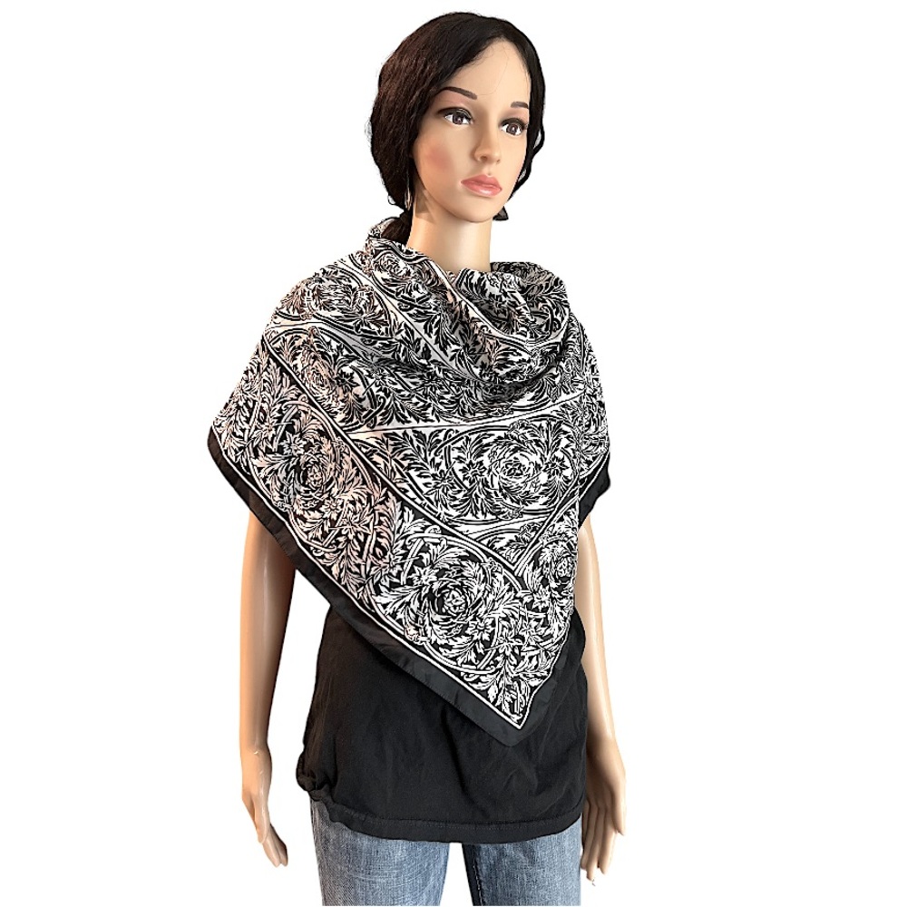 Vintage Large Black and White ornate patterned scarf